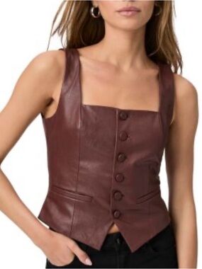 New PAIGE
Irene Faux Leather Button Front Top
